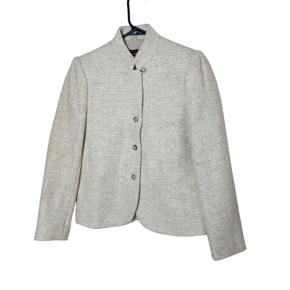 Home Ground Wool Silk Blazer Jacket Cream Tan Mandarin Collar Made in Japan 9